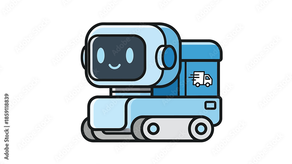 Fototapeta premium Cute robot delivery vehicle with a friendly face and cargo compartment.
