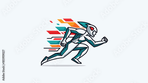 Futuristic runner in motion, speed and agility concept, digital illustration.