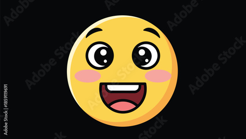 Cheerful yellow emoji with wide open eyes and a happy expression, smiling widely.