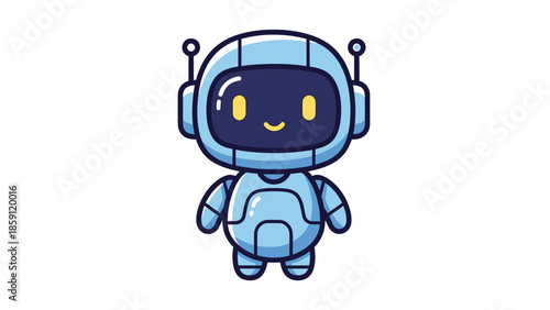 Cute cartoon robot character with a friendly smiling face and antennas.