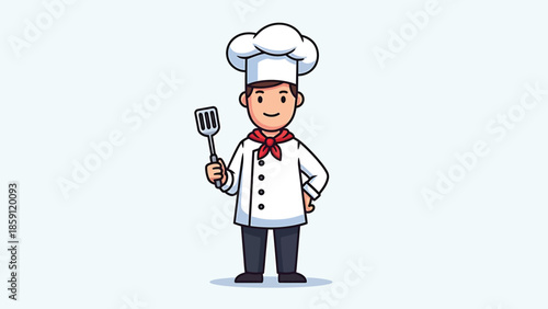 Chef holding spatula ready to cook delicious food in the kitchen.