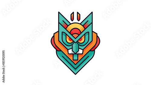 Geometric animal face illustration with vibrant colors and intricate details, modern design.