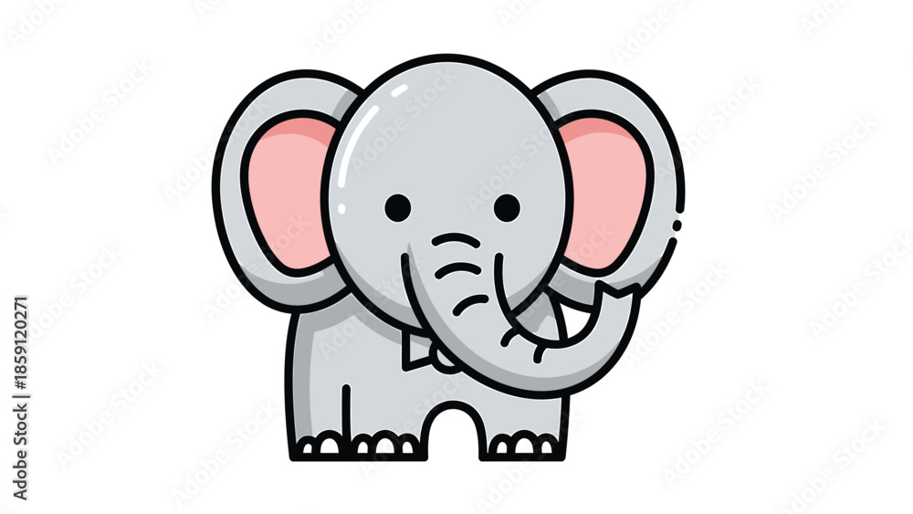 Fototapeta premium Cute cartoon elephant illustration with big ears and trunk standing proudly.