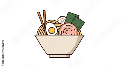Delicious Japanese Ramen Bowl with Noodles, Egg, and Toppings.