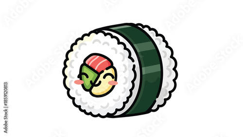 Delicious sushi roll with a cute face, perfect for food lovers and culinary enthusiasts.