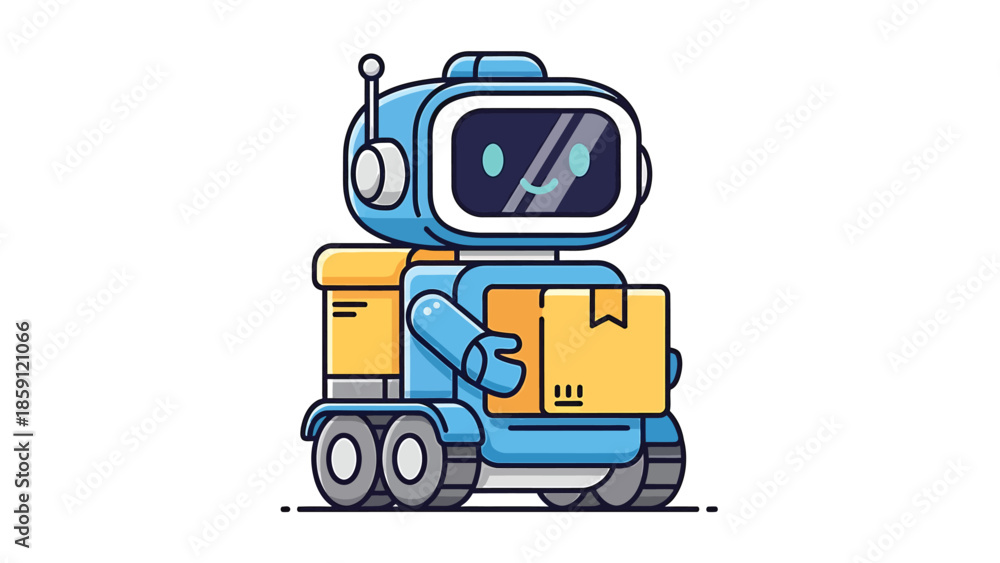 Naklejka premium Delivery robot carrying package, futuristic autonomous vehicle concept, modern technology.