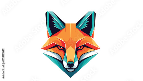 Geometric fox head illustration with vibrant colors and sharp angles, modern design.