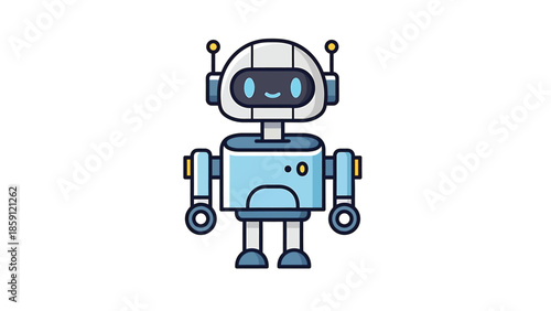 Cute cartoon robot with antennas and a friendly face, ready for action.