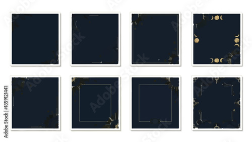 Set of 8 Dark Blue Square Social Media Post Templates with Gold Ornate Borders