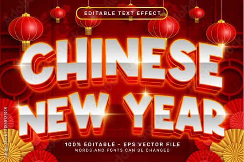 chinese newyear 3d text effect and editable text effect with lanterns and Chinese ornaments background