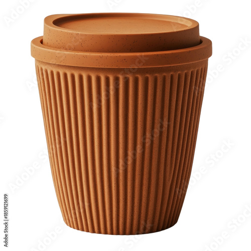 Wallpaper Mural PNG of a brown ribbed reusable coffee cup with a lid on transparent background Torontodigital.ca