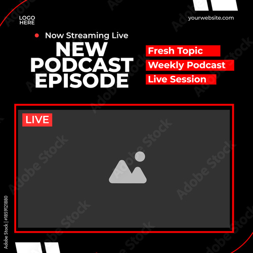 New Podcast Episode Announcement Black Social Media Template