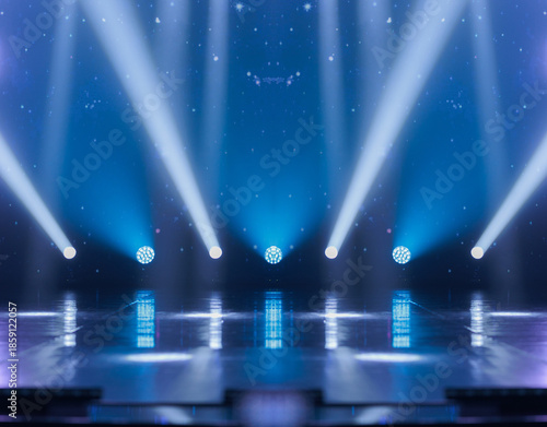 Stage light and smoke on stage, lighting and spotlights. Abstract texture background for design. 