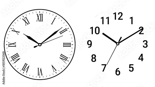 Clock faces with roman and arabic numerals