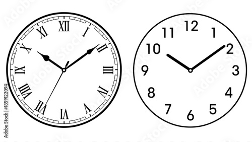 Clock faces with roman and arabic numerals