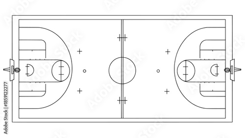 Professional basketball court diagram with technical markings