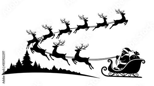 Santa claus flying sleigh with reindeer