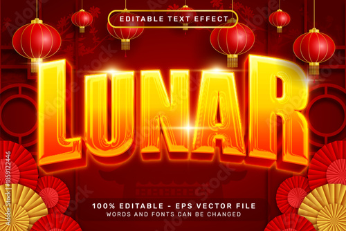 Lunar newyear 3d text effect and editable text effect with lanterns and Chinese ornaments background