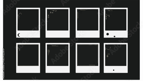 Set of 8 Empty Black and White Instant Photo Frames Mockup