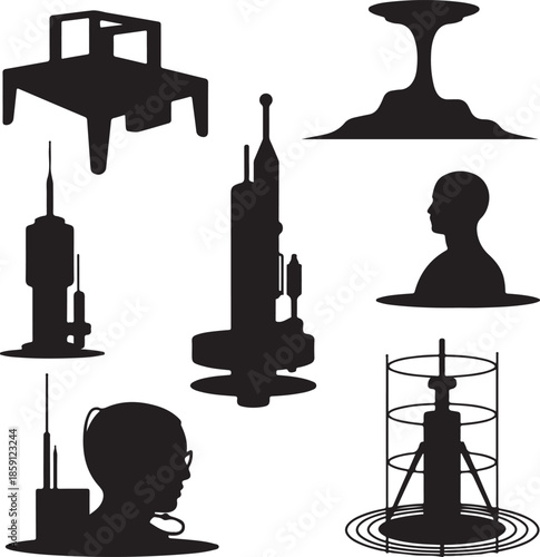 Futuristic technology and communication devices silhouette collection