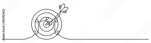 Continuous line drawing of archery target with arrow minimalist vector illustration