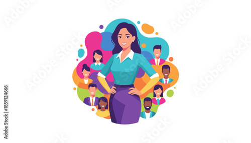 Confident female leader surrounded by a diverse professional team Networking and human resources concept