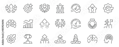 Business Growth and Success Line Icons Set.