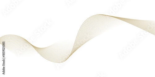 Luxury abstract gold wavy line pattern (guilloche curves) with copy space. Elegant golden color smooth gradient on white background. Premium vector striped texture for banner, business backdrop.
