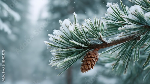 Wallpaper Mural Macro of snow-covered pine branch with ice crystals on white background, winter purity Torontodigital.ca