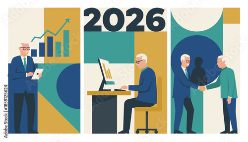 Business success growth and collaboration for the year 2026 Planning and future vision illustration