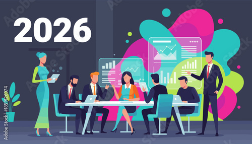 Business planning meeting for 2026 Professionals analyze data strategy and corporate goals