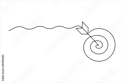 Continuous line art drawing of archery target with arrow, one line art design vector illustration