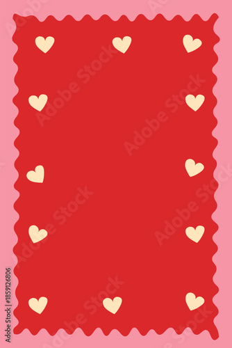 fondo rojo con marco y corazones 