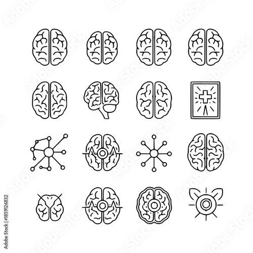 Rounded neurology brain outline icon set vector for health apps