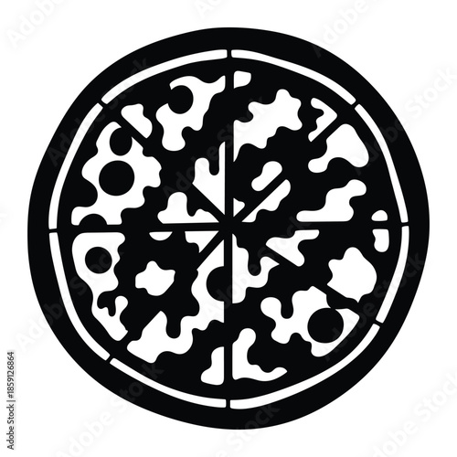 Black and white pizza icon vector illustration