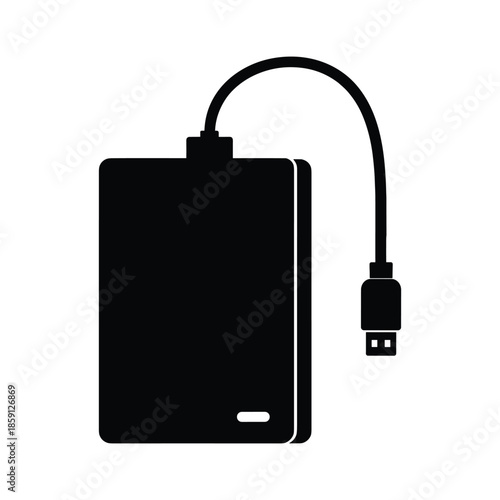 External hard drive with USB cable flat vector