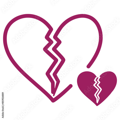 Broken Heart Icon Representing Relationship Breakup or Divorce Concept