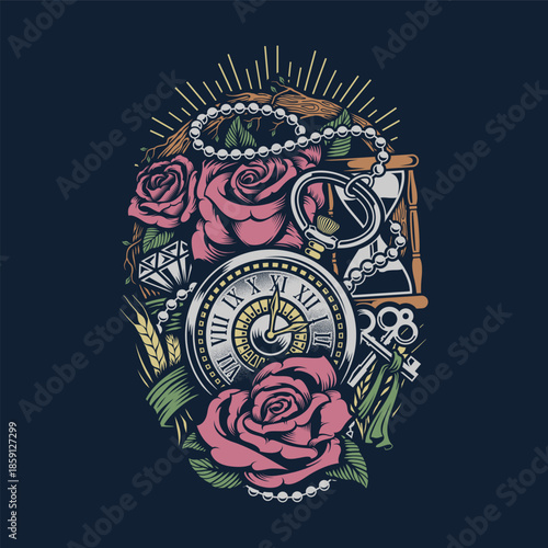 Precious Time Concept Vector with Hourglass and Flowing Sand