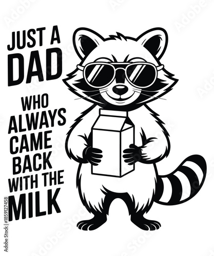 Funny Dad Raccoon Milk Sunglasses Cool Father Illustration T-shirt Design