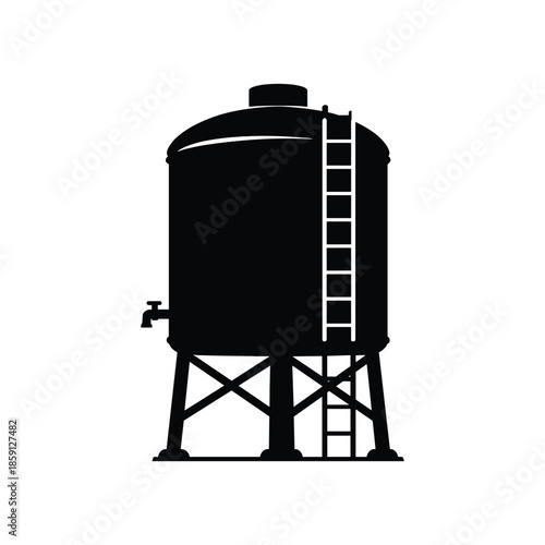 Silhouette of industrial water tank with ladder