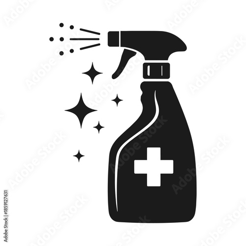 Disinfectant Spray Bottle with Sparkles Flat Vector Illustration