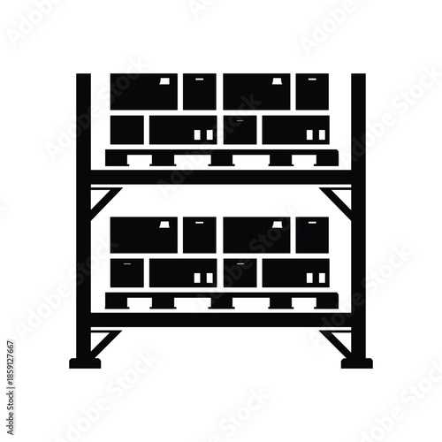 Warehouse storage rack with stacked boxes flat vector
