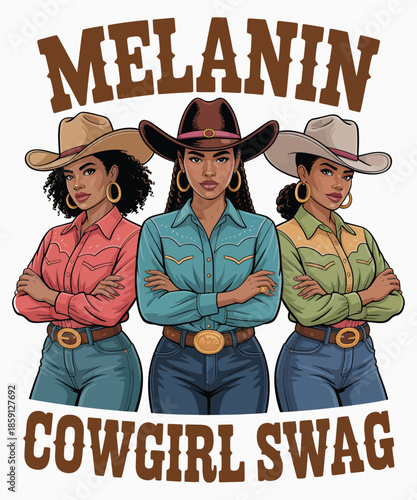 Melanin Cowgirl Swag Western Women Power Illustration T-shirt Design