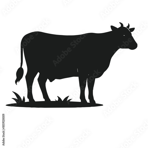 Silhouette of standing cow with grass flat vector