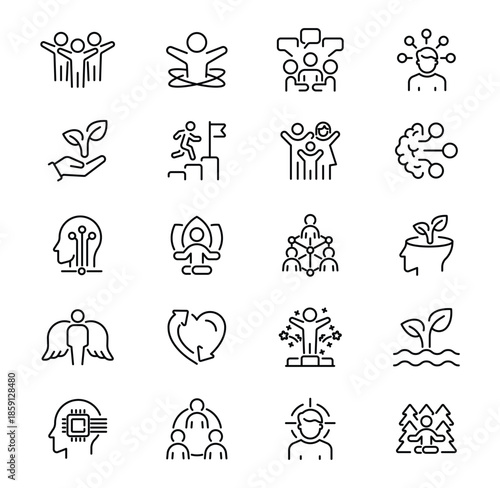 Collection of human potential and self improvement line icons.