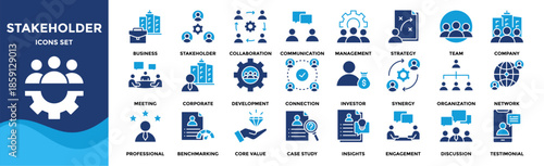 Stakeholder icon set collection. an icon pack contain  Business, Stakeholder, Collaboration, Communication, Management