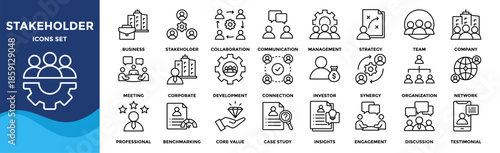 Stakeholder icon set collection. an icon pack contain  Business, Stakeholder, Collaboration, Communication, Management