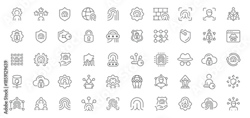 Comprehensive Set of Cybersecurity and Data Protection Line Icons.