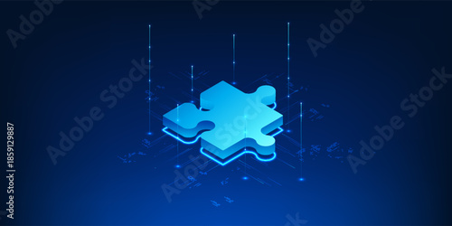 Abstract Technology Background with Jigsaw Puzzle Pieces Representing Business Teamwork, Collaboration, Strategy, Partnership and Corporate Success Concept