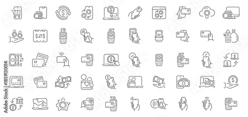 Comprehensive Collection of Outline Icons Representing Various Business and Finance Concepts.